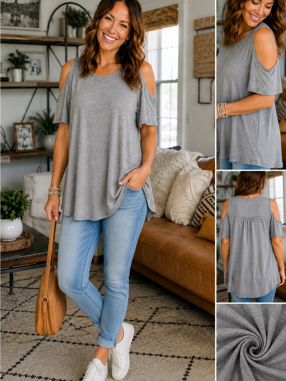 Halley & Co. Gray Cold Shoulder Tunic Blouse NWOT - A8